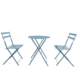 Set Bistrò Pieghevole Parigi da Esterno Tavolo e 2 Sedie in Acciaio Azzurro