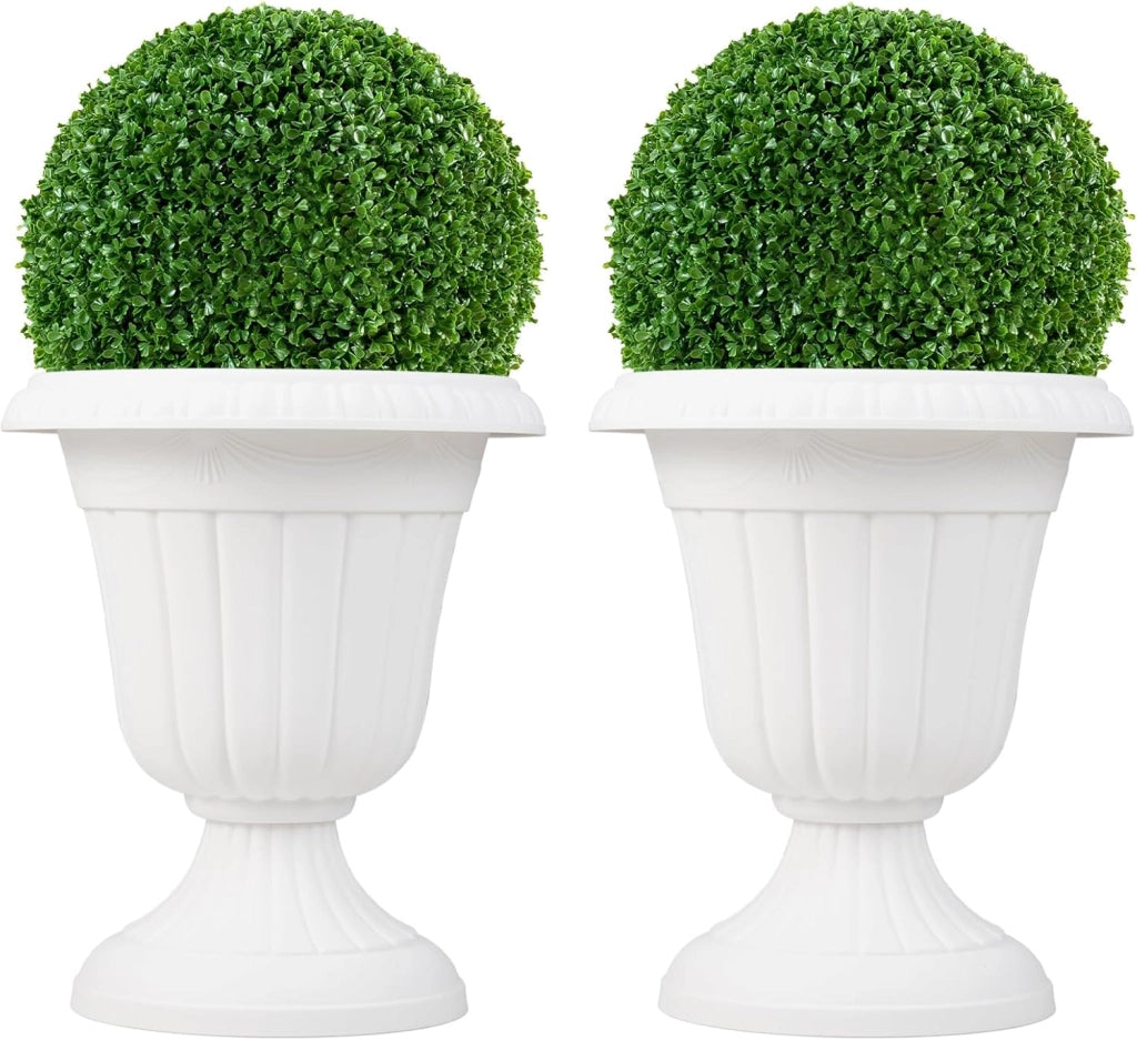 Set di 2 Vasi Alti, Vasi per Fiori in Plastica a Forma di Urna con Base a Piedistallo e Foro di Drenaggio, Contenitori Decorativi per Piante per Interni ed Esterni (Bronzo)