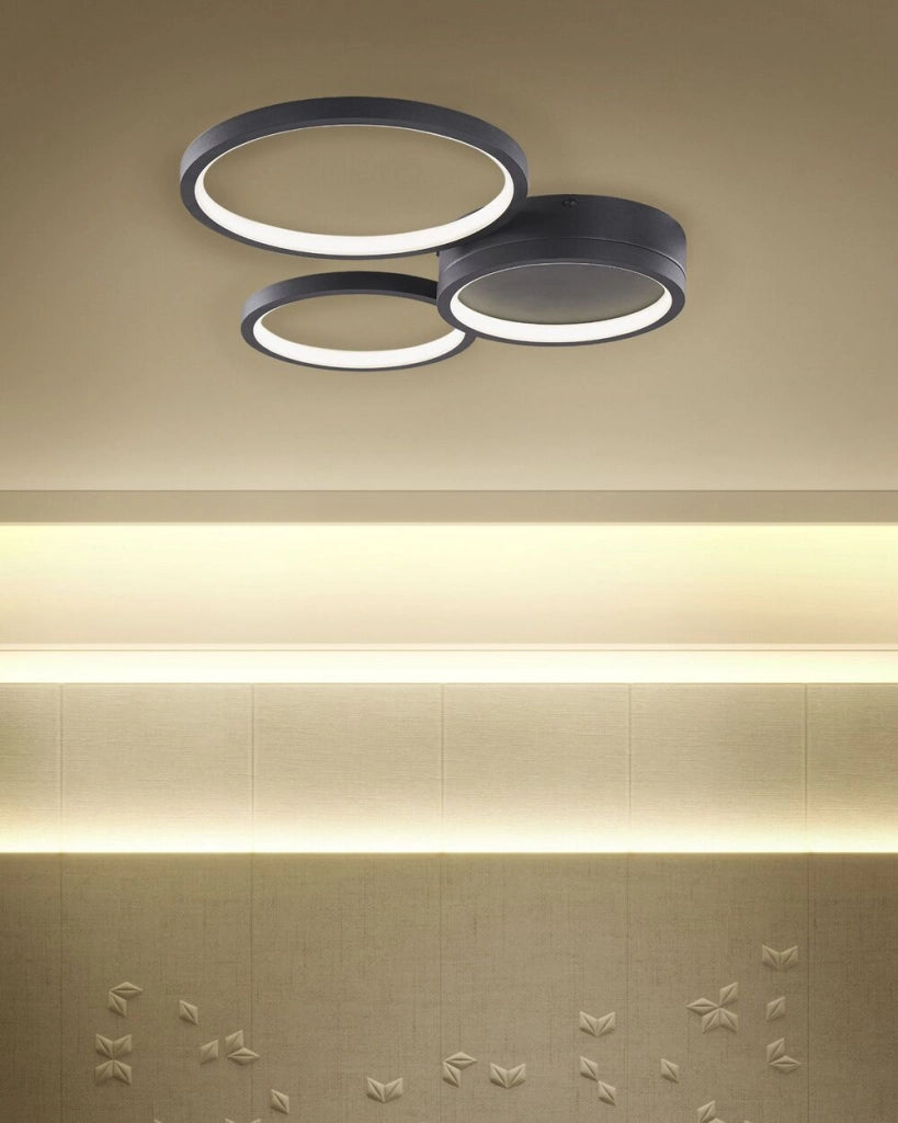 Lampada da soffitto in acciaio Nero in alluminio con luci a LED integrate di forma rotonda 3 tonalità decorative Moderno Glamour Illuminazione