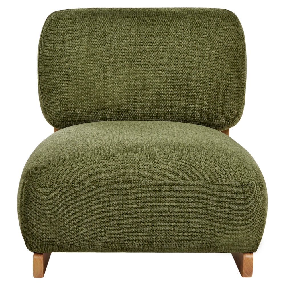 Poltrona Retro Senza Braccioli con Gambe in Legno Massello e Rivestimento in Tessuto Verde in Stile Tradizionale per Soggiorno