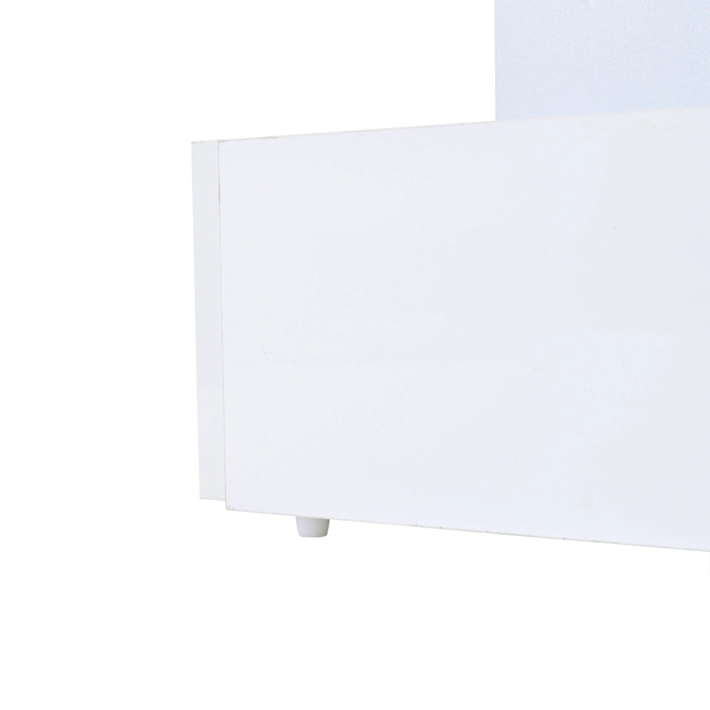 Tavolino da caffè 80x80x45 cm; sollevabile con LED e 2 cassetti; pannello truciolare e vetro temperato bianco