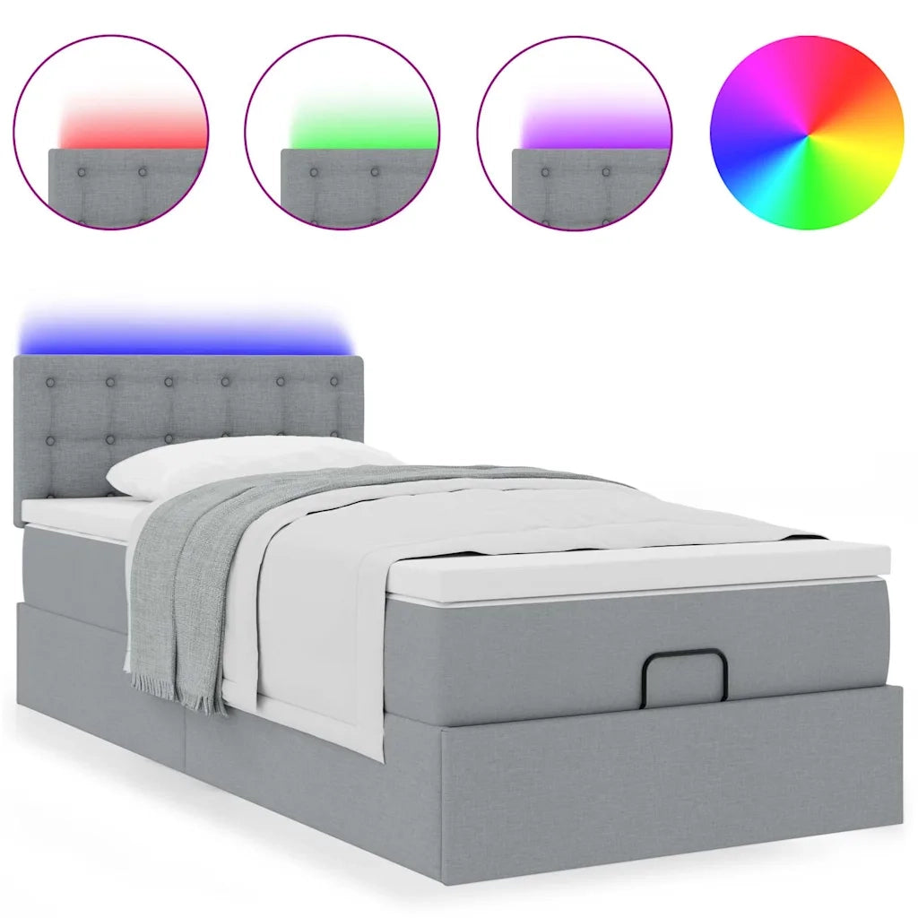 Pouf Letto con Materasso e LED Grigio Chiaro 90x200 cm Tessuto 3312443
