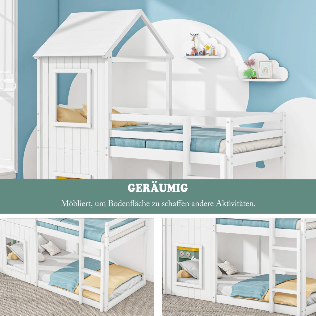 Letto a soppalco per bambini 90 × 200 cm con scala et barriera di sicurezza, senza materasso, bianco