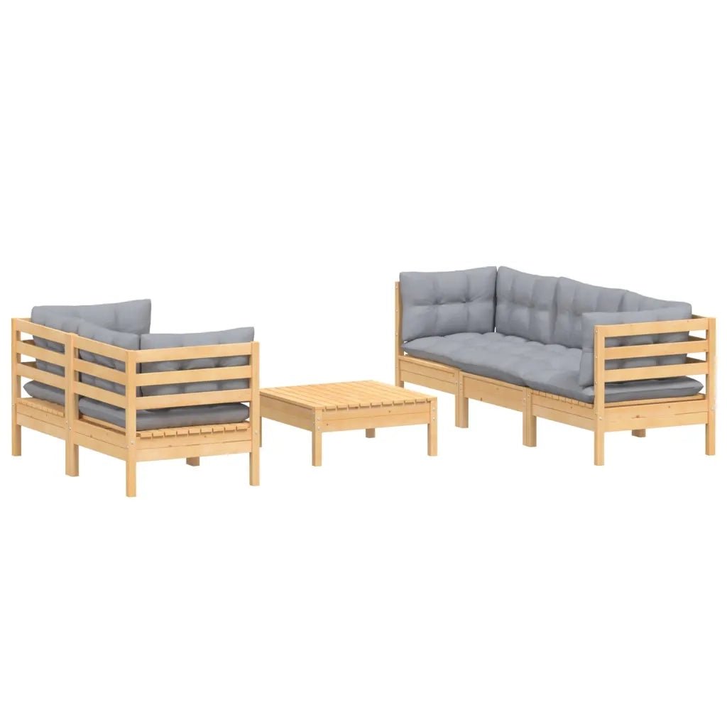 Set Divani da Giardino 6 pz con Cuscini Grigi Massello di Pino 3096111