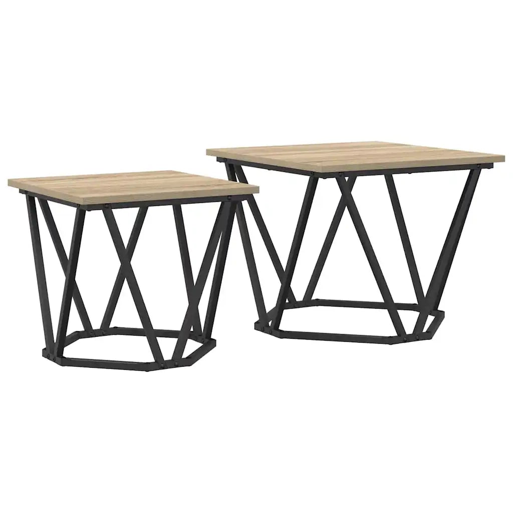 Set 2 pz Tavolini da salotto | Tavolino da caff¨¨ | Tavolino da Soggiorno Rovere Sonoma Legno ingegnerizzato e acciaio