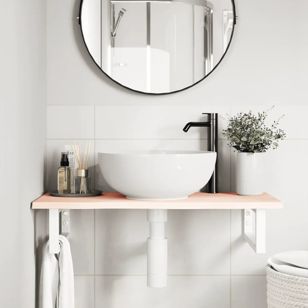 vidaXL Ripiano a Parete per Lavabo in Acciaio e Massello di Rovere