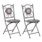 Set di 2 sedie da giardino in metallo Nero pieghevoli con schienale intagliato a mosaico modello stile vintage