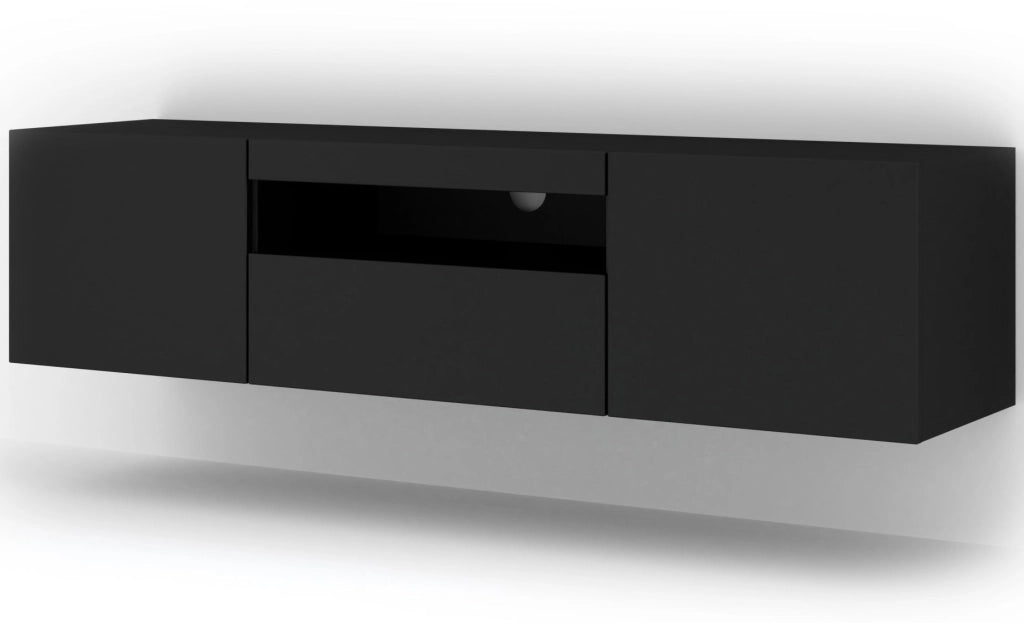 MOBILE TV PIANO TV SOSPESO O A TERRA NERO OPACO (NO LED) 150x37x42cm AURA
