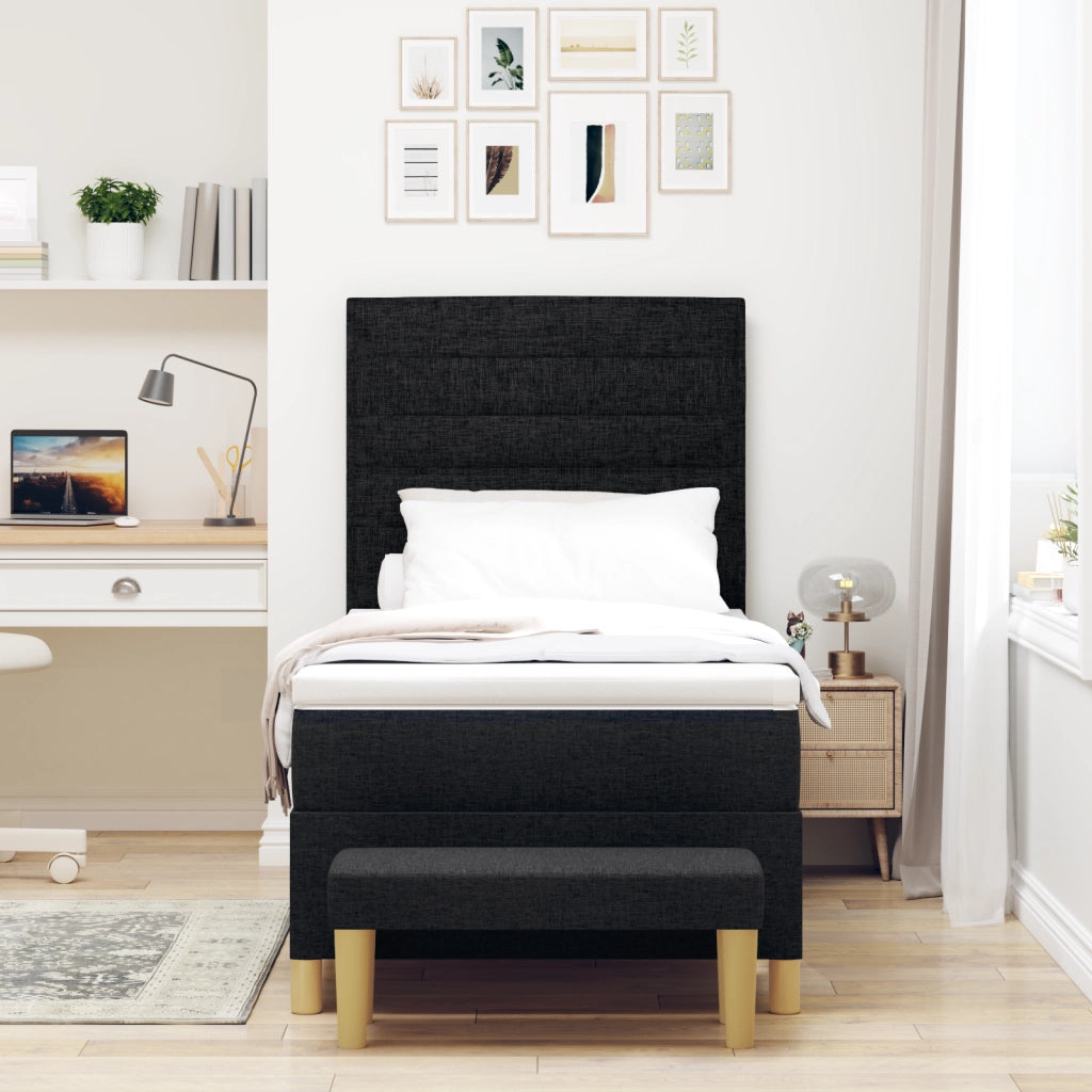 Letto Box Spring con Materasso e Panchina Nero 90x190 cm Tessuto