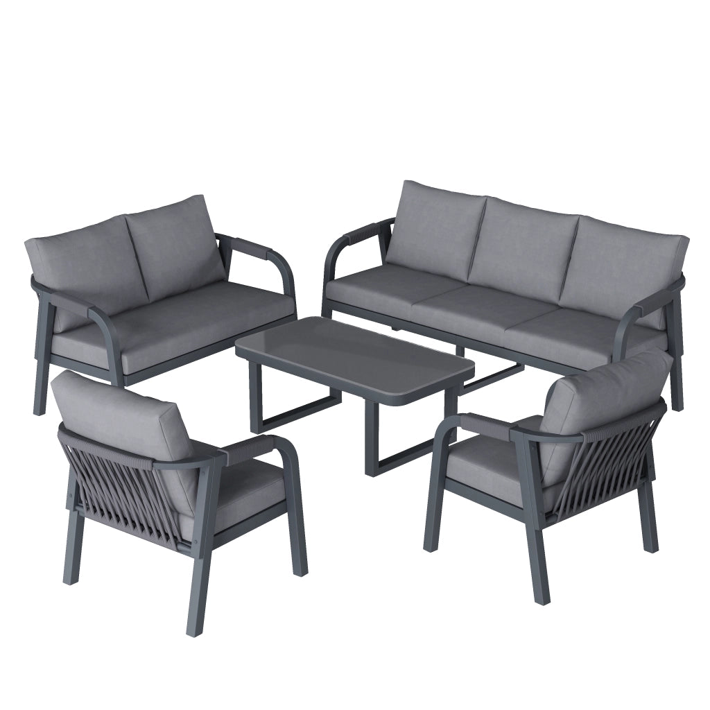 Set Divano da Giardino 7 Posti con Tavolino in Vetro ¨C MINIMAL ¨C Polyrattan Grigio