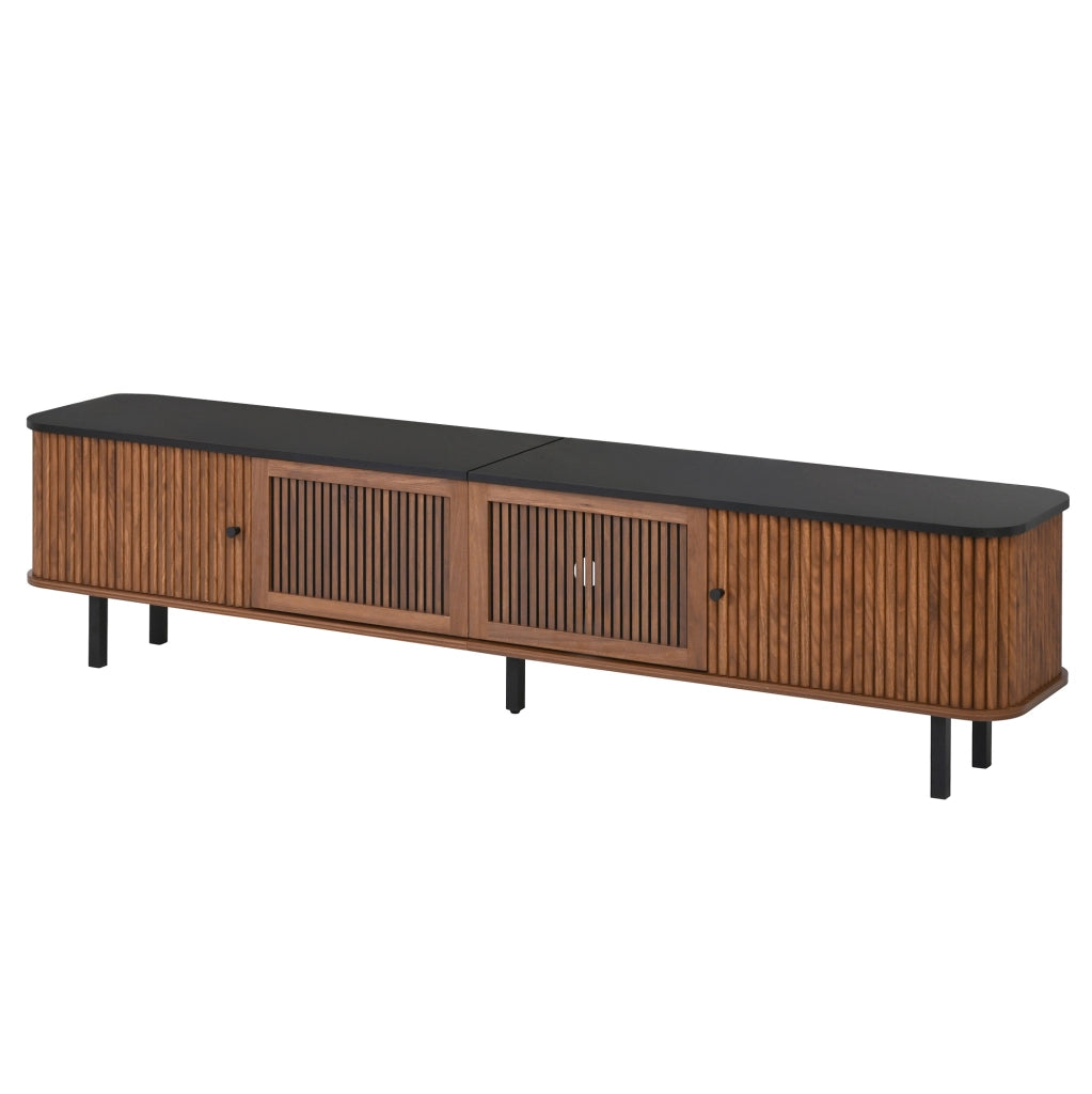 Mobile TV in MDF e PB noce, 190x35x45 cm con porte scorrevoli e rete per ricircolo aria