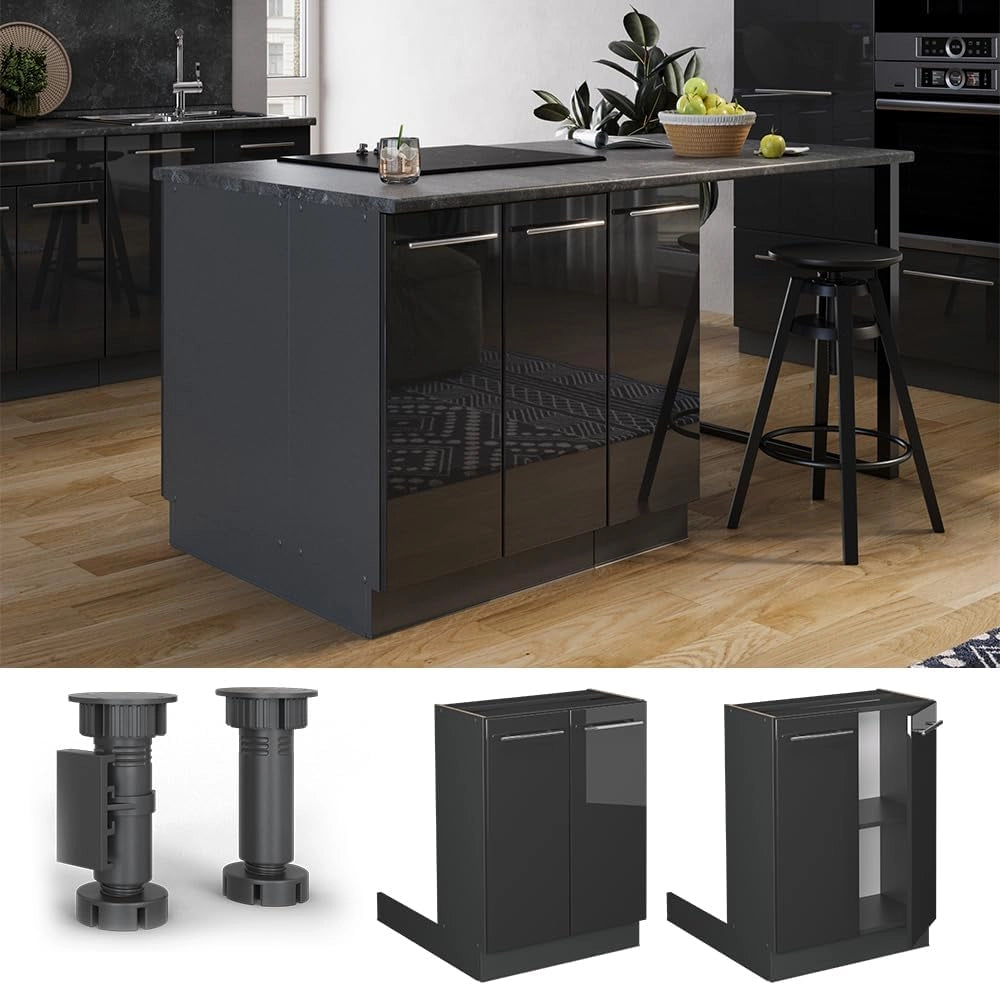 isola cucina Fame-Line, Antracite lucido, 60 cm senza piano di lavoro
