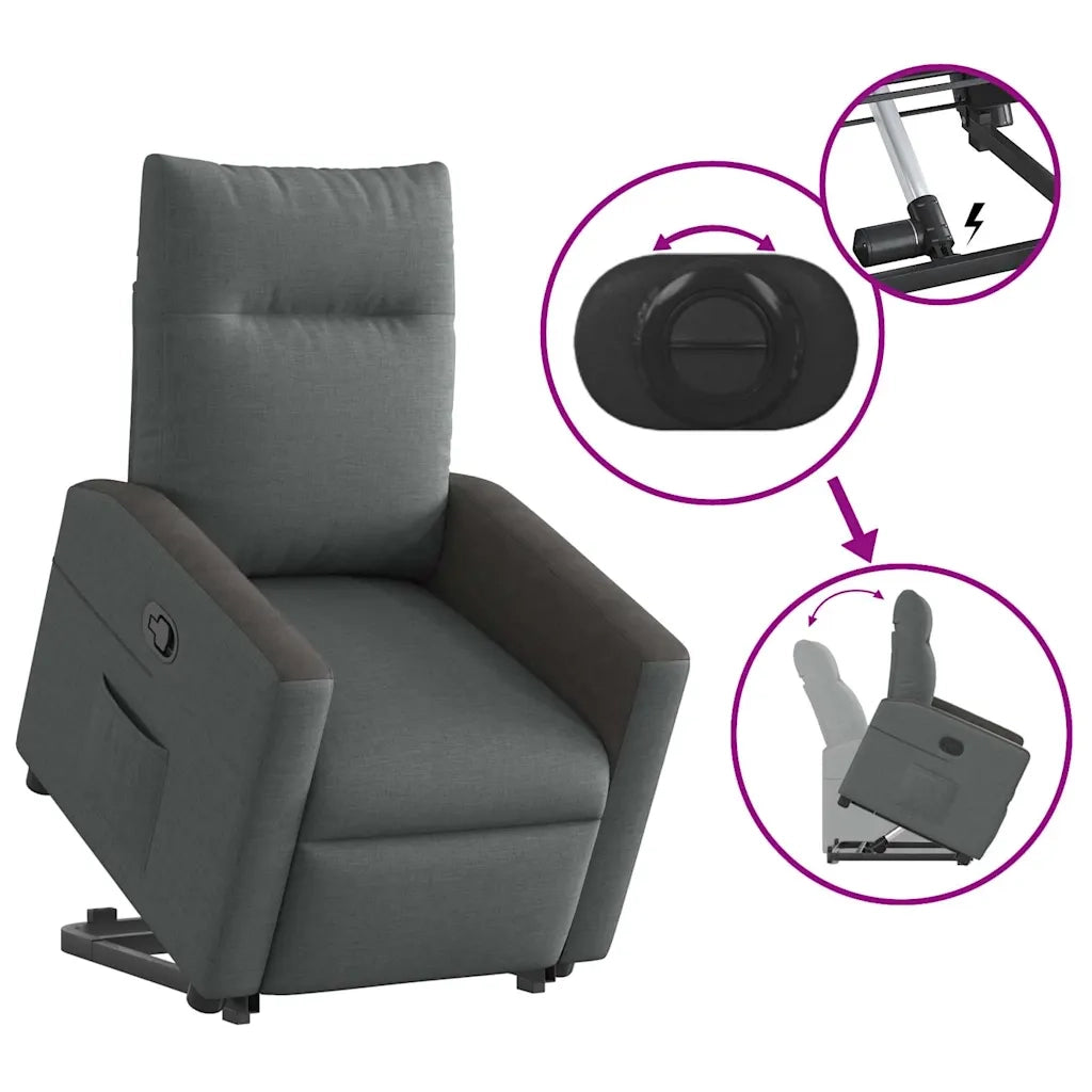 Poltrona | Sedia Relax Alzapersona Reclinabile Grigio Scuro in Tessuto