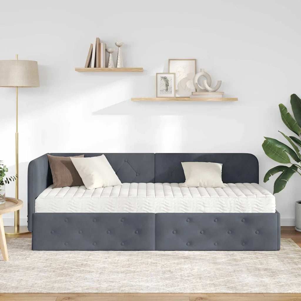 Cornice del letto ad angolo Grigio scuro 80 x 200 cm Velluto 3394063