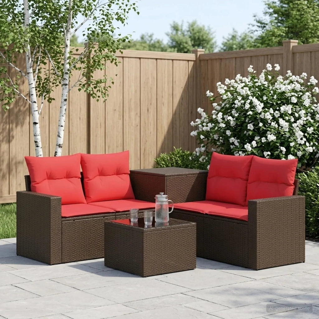 Set di divani 6 pz Marrone e Rosso Rattan sintetico e Acciaio 3447401