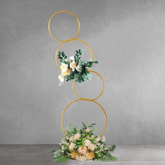 Supporto metallico per fiori in 16 m giallo oro - elemento centrale a 4 strati - decorazione per matrimoni, fidanzamenti, eventi e feste