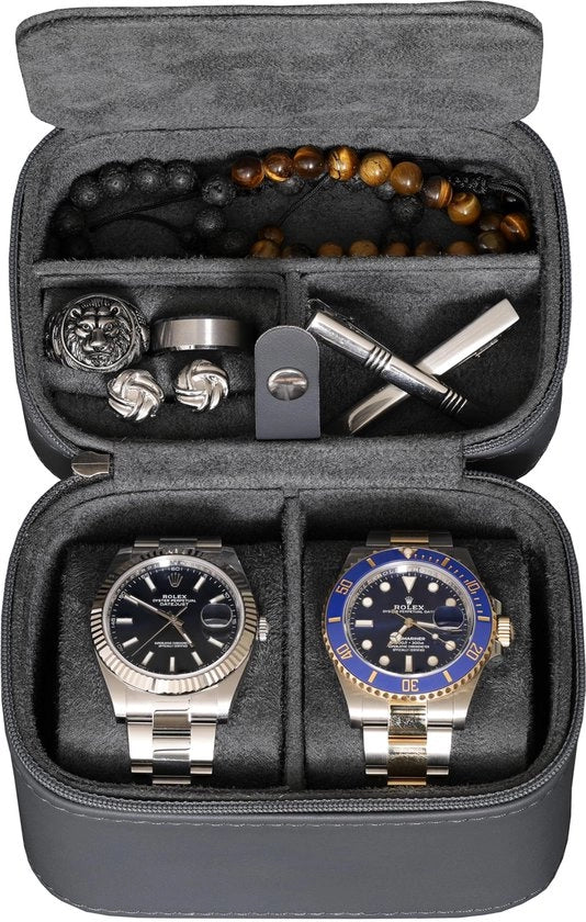 Organizzatore per 2 orologi, protezione robusta e portatile con chiusura a raccordo, adatto per tutti gli orologi e smartwatch fino a 50 mm (carbonio)