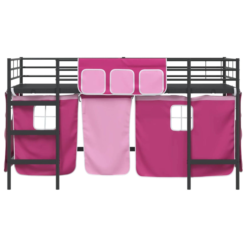 Struttura del Letto Loft per Bambini con Tendine-Giroletto per bambini Nero e rosa 453966