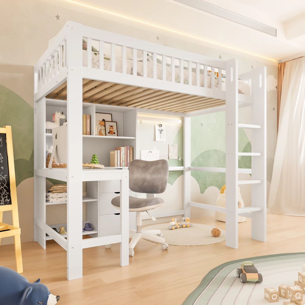 LETTO A CASTELLO 90x200 cm con scrivania, 3 cassetti, bianco