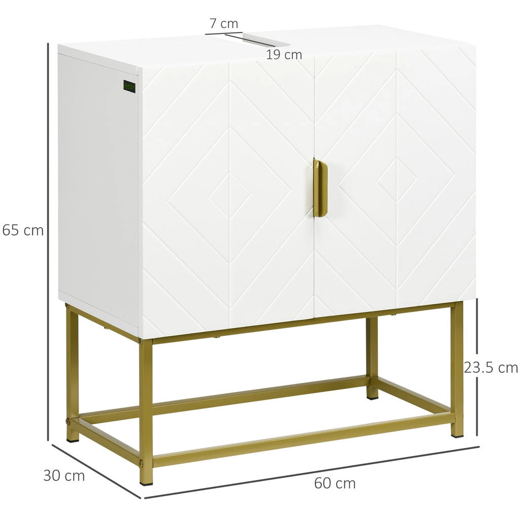 MOBILE BAGNO SOTTOLAVABO CON ARMADIETTO 2 ANTE 60X30X65 CM BIANCO E ORO