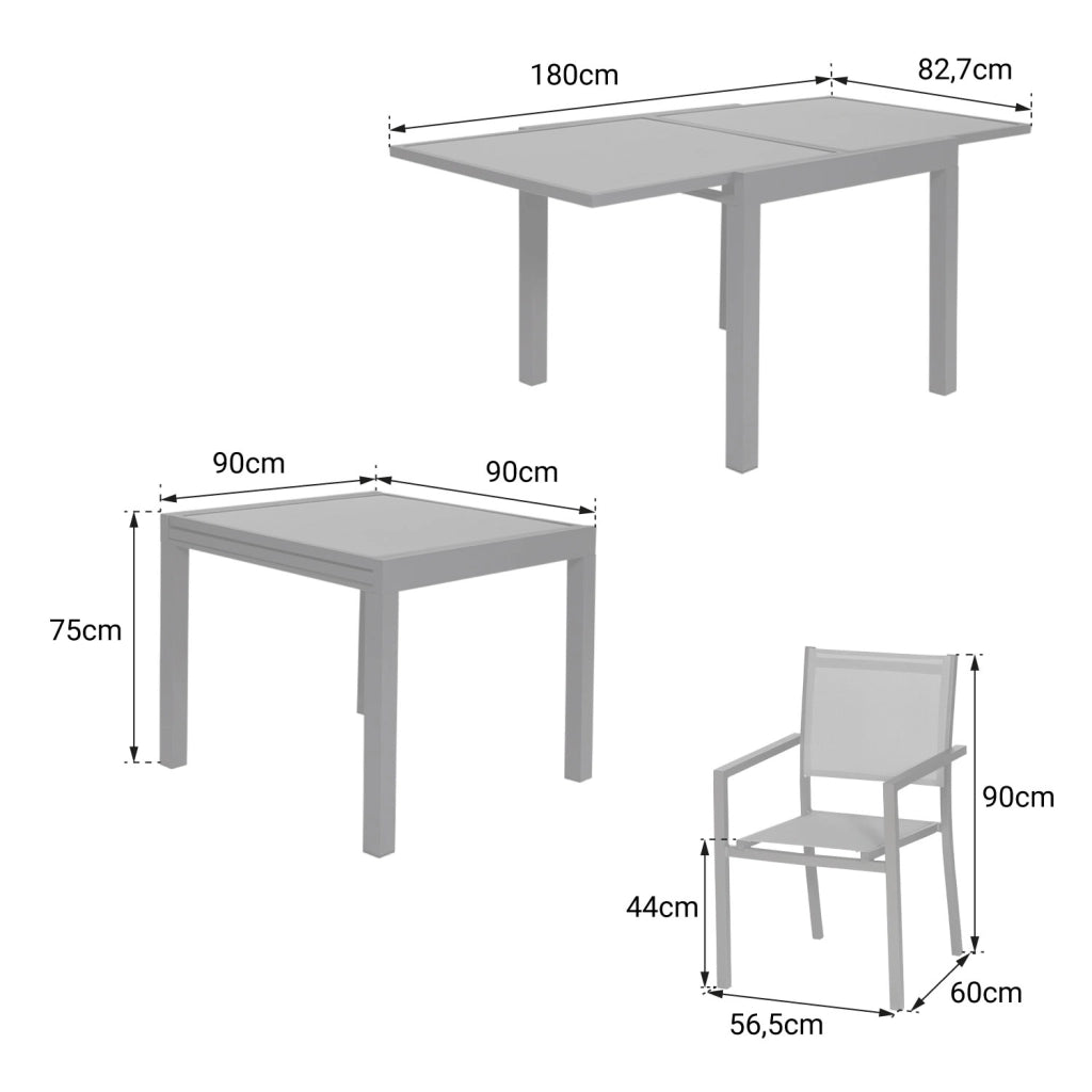 LAMPEDUSASet di mobili da giardino allungabili in textilene grigio 8 posti - alluminio antracite