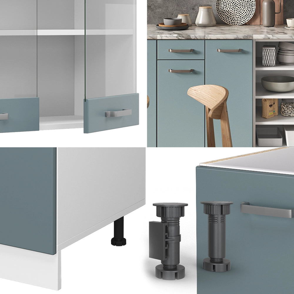 Cucina componibile R-Line Grigio-blu/Bianco 240 cm senza piano di lavoro Vicco
