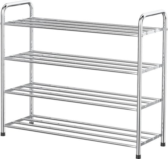 Organizzatore per scarpe in acciaio inossidabile a 4 livelli - fino a 12 paia - armadio per la sala da pranzo - ingresso - 68 x 26 x 65 cm (argento)