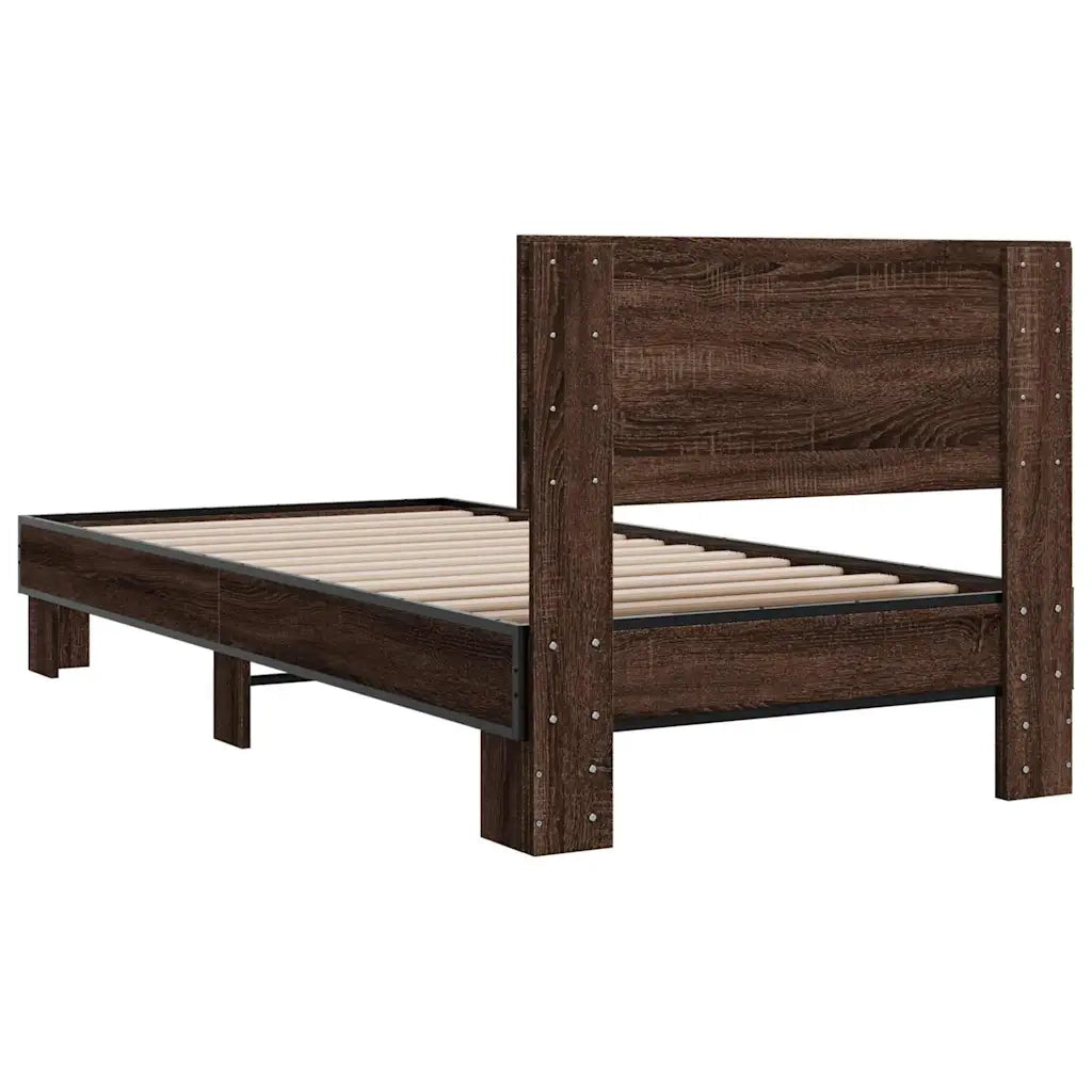 Giroletto-Struttura Letto Rovere Marrone 90x200 cm Legno Multistrato e Metallo 490160