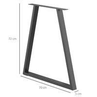 Set 2 Gambe per Tavolo Trapezoidali 70x5x72 cm con 6 Fori e 12 Viti in Acciaio Nero