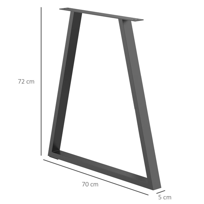 Set 2 Gambe per Tavolo Trapezoidali 70x5x72 cm con 6 Fori e 12 Viti in Acciaio Nero