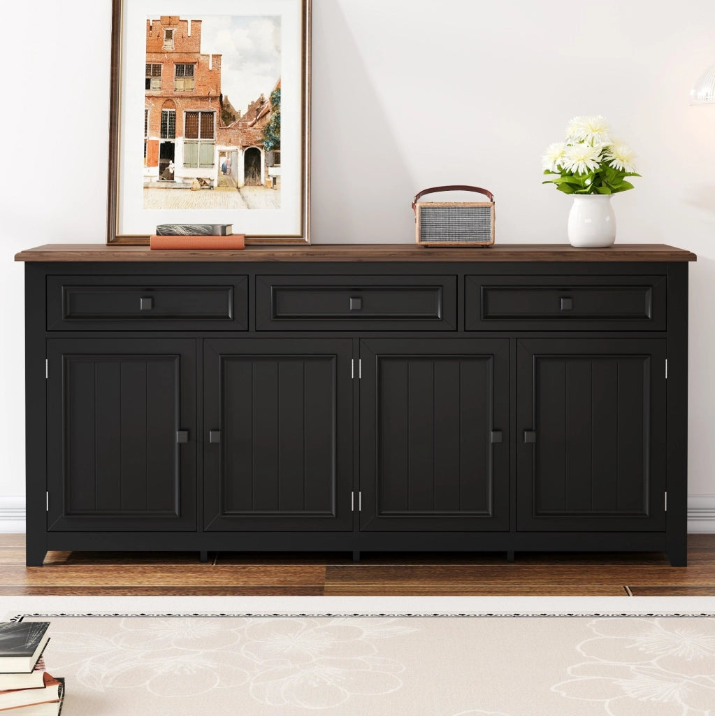 Sideboard nero in MDF 160x35x76 cm con 3 cassetti e 4 ante, design moderno e minimalista