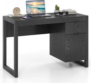 Scrivania Moderna per Computer, Postazione di Lavoro con Armadietto e Cassetto, Design Semplice ed Elegante, Scrivania con Superficie Liscia, Ideale per Casa e Ufficio (Nero)