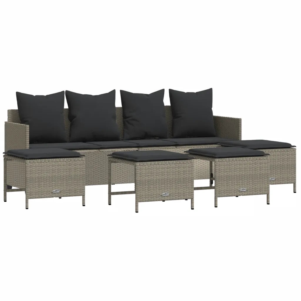 Set Divano da Giardino 5pz | Set Salotto da Giardino con Cuscini Grigio Chiaro Polyrattan