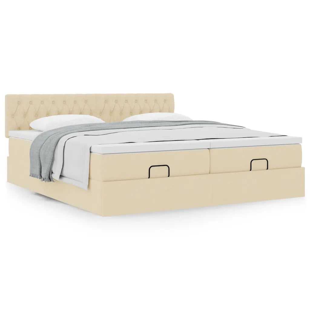 Struttura Letto Pouf con Materassi Crema 160x200 cm in Tessuto 3312013