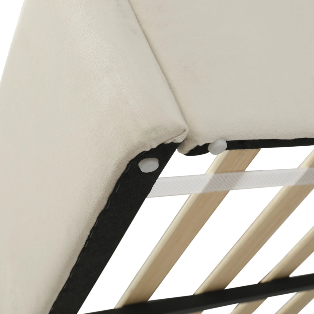 Letto imbottito 140x200 cm con testiera floreale in velluto beige