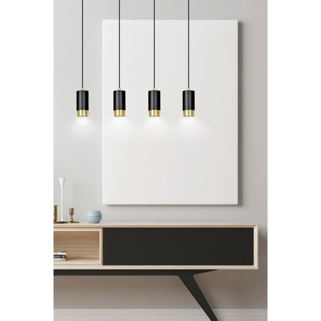 Lampada a sospensione Fumiko in acciaio nero e oro