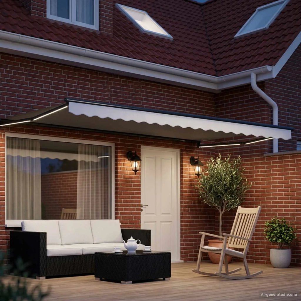 Tenda retrattile manuale con LED Bianco e Antracite 5 x 3 m