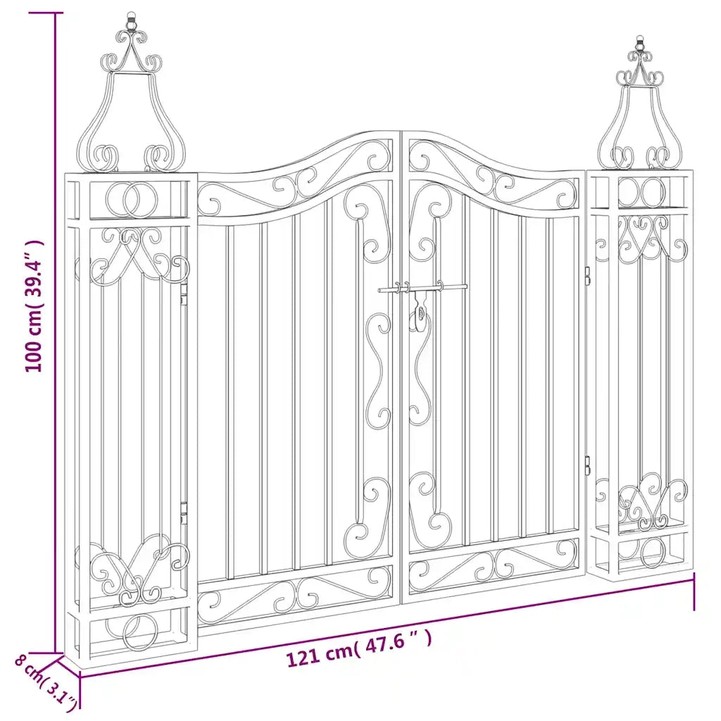 Cancello da Giardino Nero 121x8x100 cm in Ferro Battuto 363430