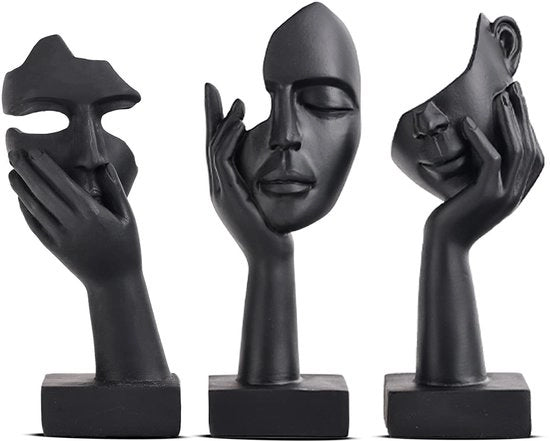 Accentuazione in nero per la decorazione di casa, figura femminile, immagine da collezione per salotto moderno, mensola per libri, decorazione per ufficio in nero, set da 3 pezzi