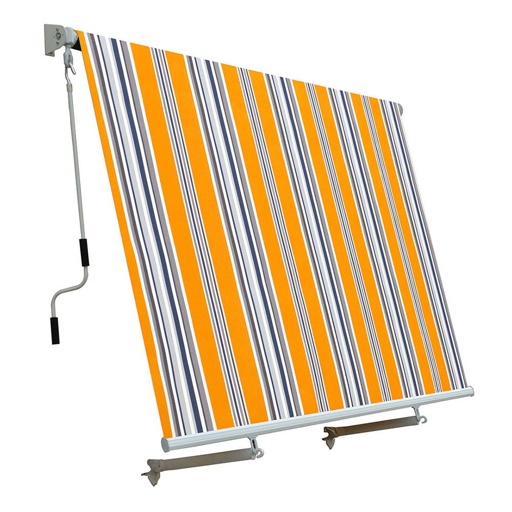 Tenda da Sole a Caduta con Bracci 245x245 cm Tessuto in Poliestere Riga Gialla