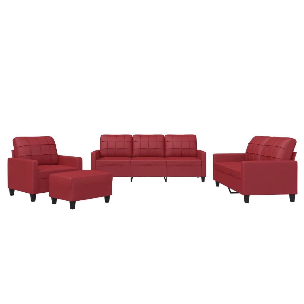 Set di Divani 4 pz con Cuscini Rosso Vino in Similpelle 3201346