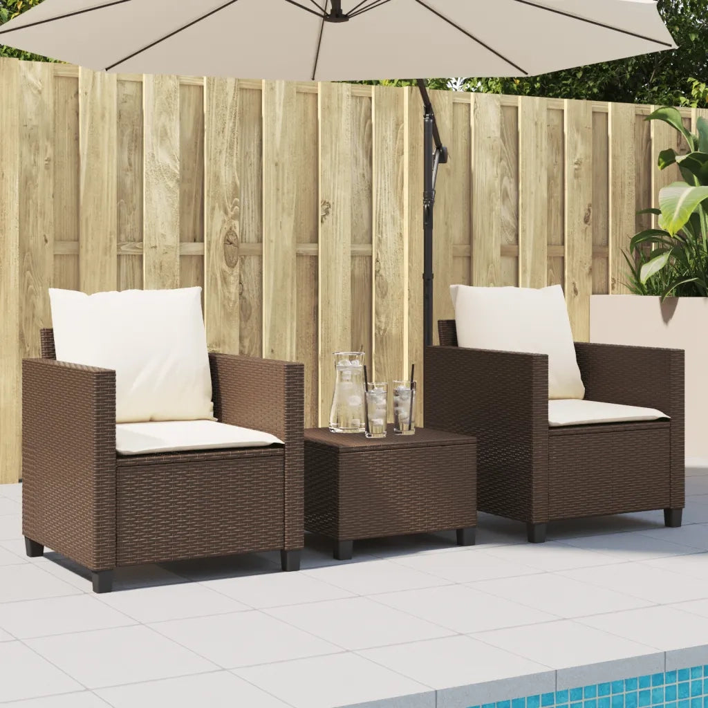 Set BistrÃ² 3 pz con Cuscini Marrone in Polyrattan