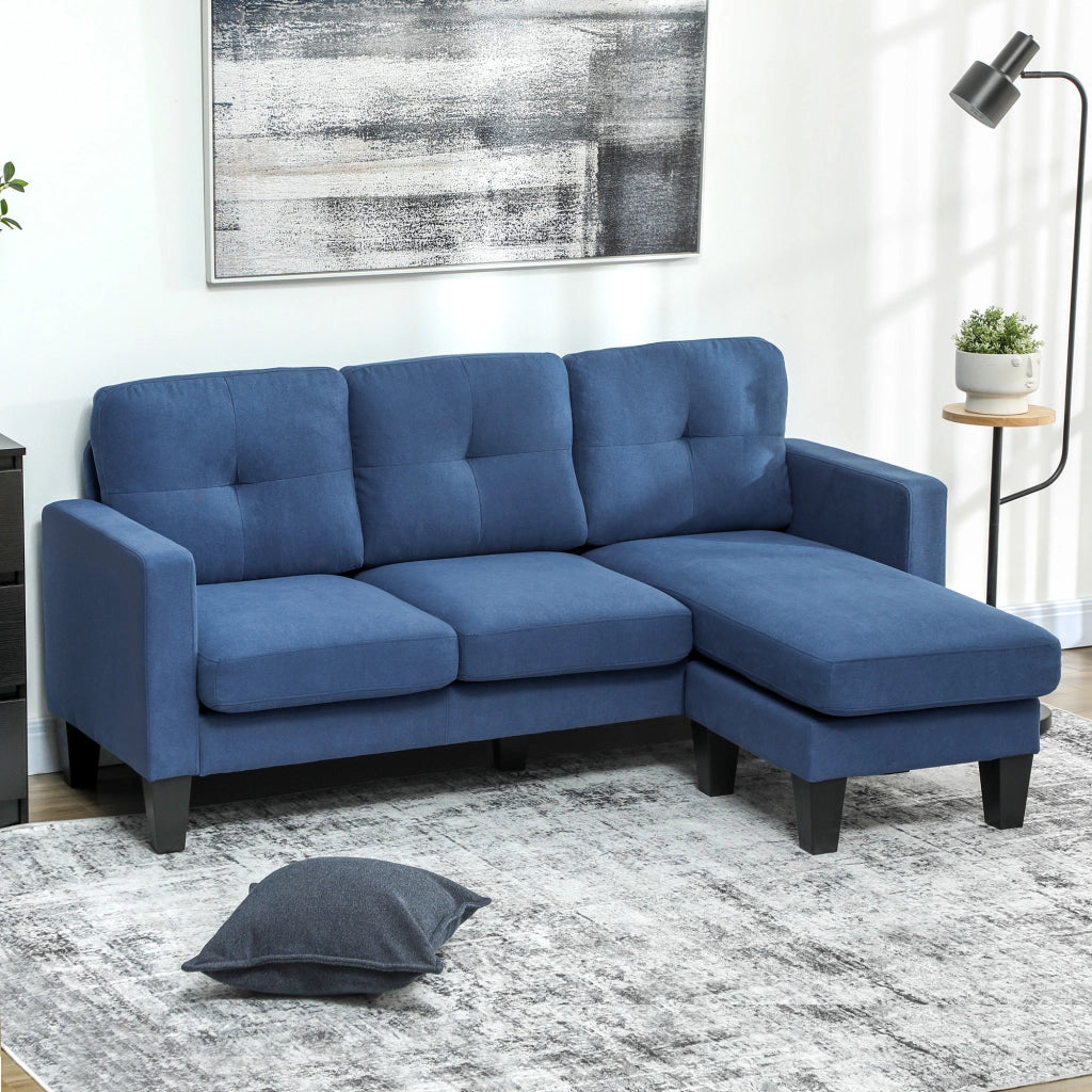 Divano Angolare 3 Posti con Chaise Longue Reversibile ¨C Zephmum ¨C Blu Tessuto Trapuntato