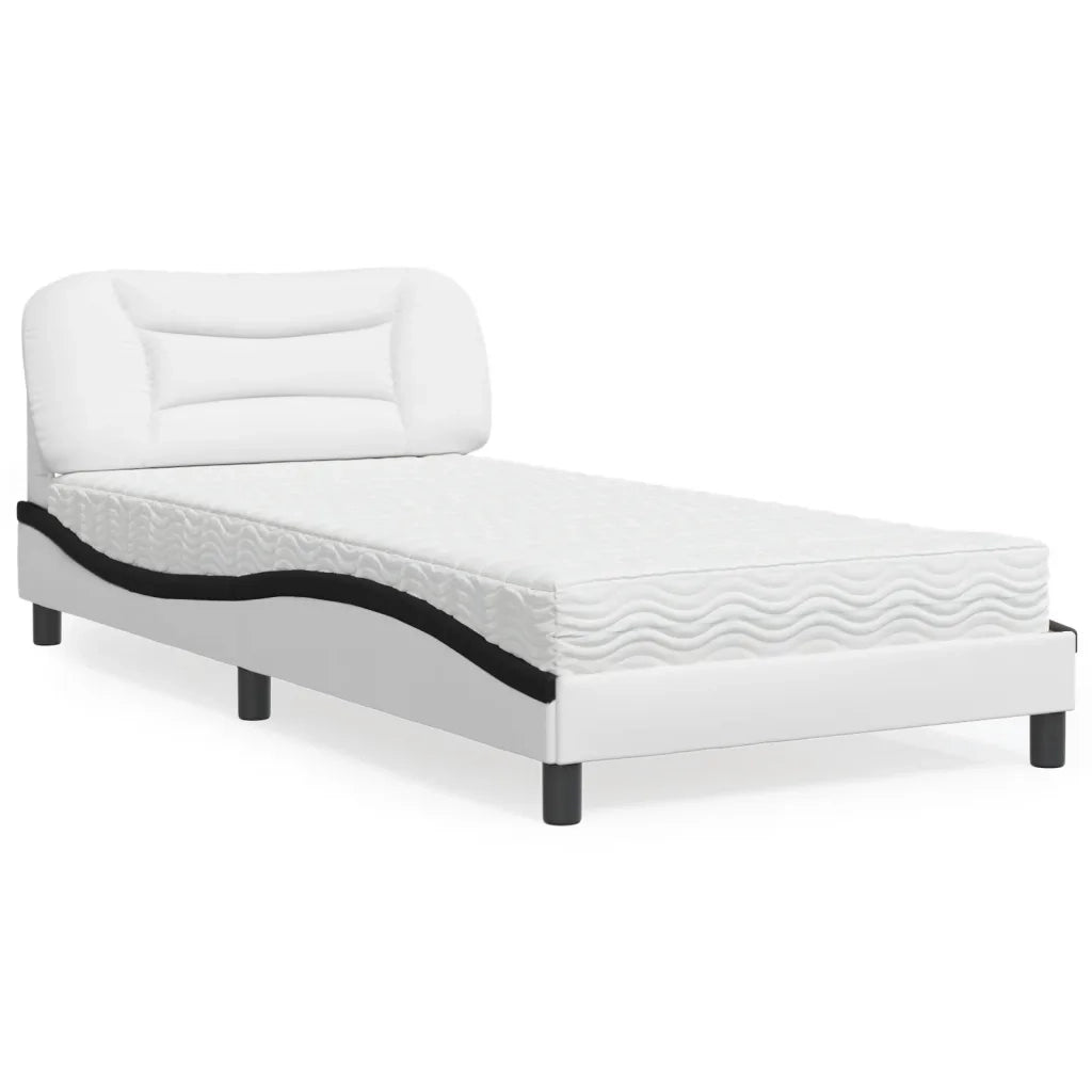 Letto con Materasso Hvar Bianco e Nero 100x200 cm in Similpelle 3208709