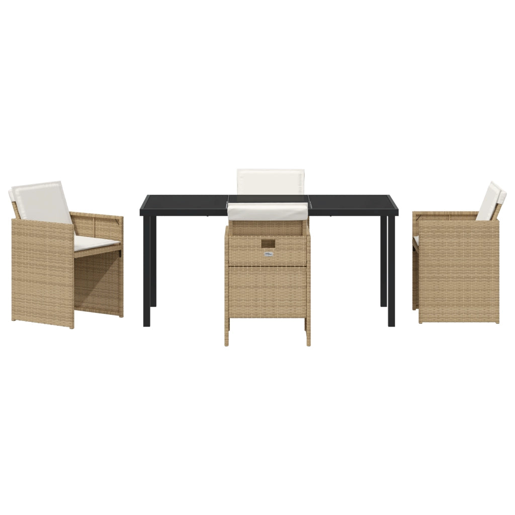 Set pranzo giardino 5 pezzi con cuscini rattan polietilene beige