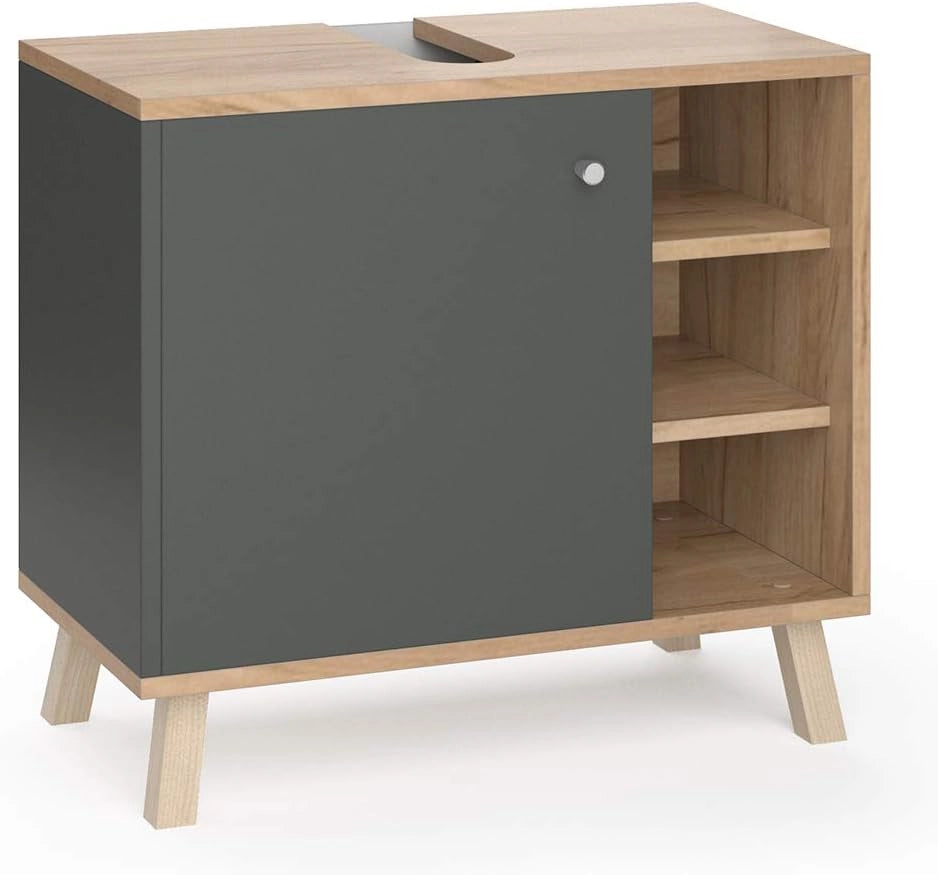 Mobile sottolavabo per bagno Senyo, Antracite, 60 x 54 cm, adatto al montaggio a parete e combinabile con mobili Senyo
