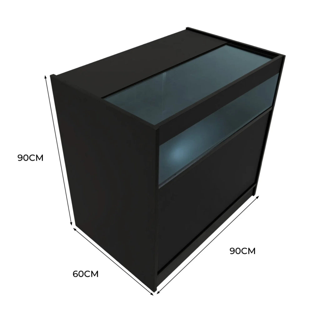 Bancone LED Nero B900 con Vetrina, Ante Scorrevoli e Ripiani – Bloccabile