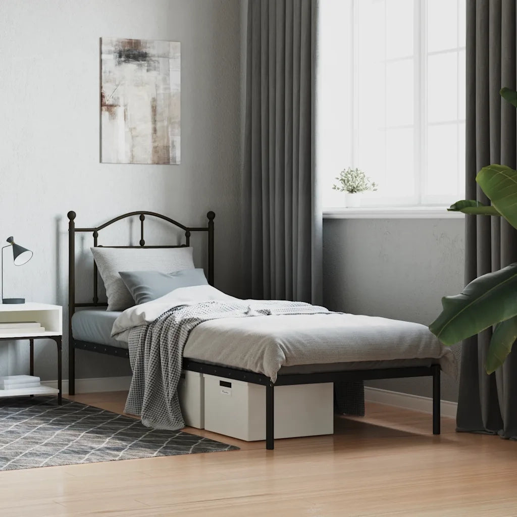 Giroletto con Testiera-Struttura Letto con testiera in Metallo Nero 90x190 cm 778446