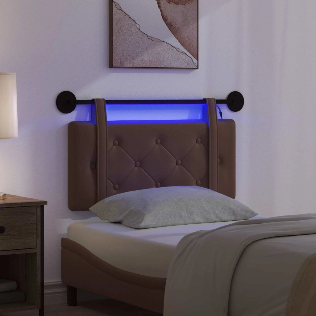 Testiera sospesa Con luce LED Marrone Similpelle