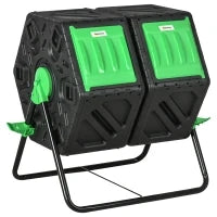 Compostiera da Giardino per Rifiuti Girevole 360°, Due Contenitori 130 L, in Acciaio e PP, 67 x 60 x 77 cm, Nero